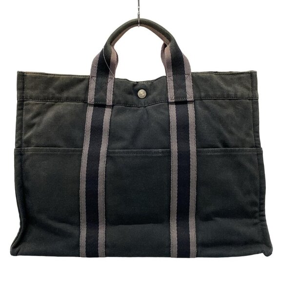 Auth HERMES Fourre Tout Tote PM - Black Gray Canvas None Tote Bag - Picture 1 of 9